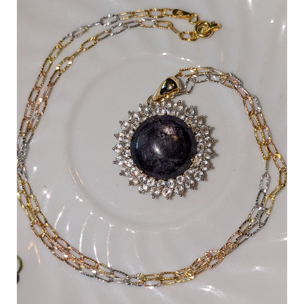 925  Silver  & 18" Chain: Orianne Ruby White Sapphire Pendant w/ Gold Overlay